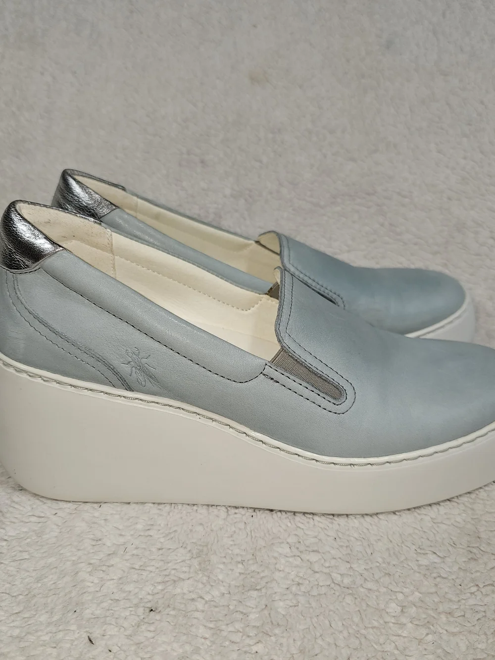 Fly London Light Blue Slip-On Shoes with Metallic Accents. Size 9/9,5.